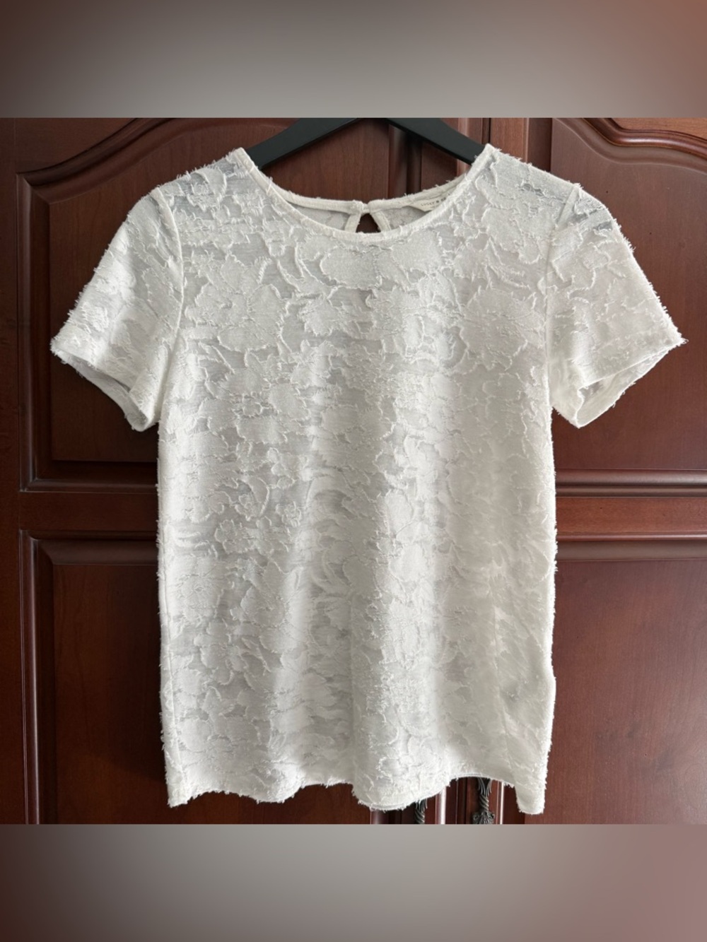 ​Lucky Brand White Eyelash Textured Knit Short Sleeve Top - Size S